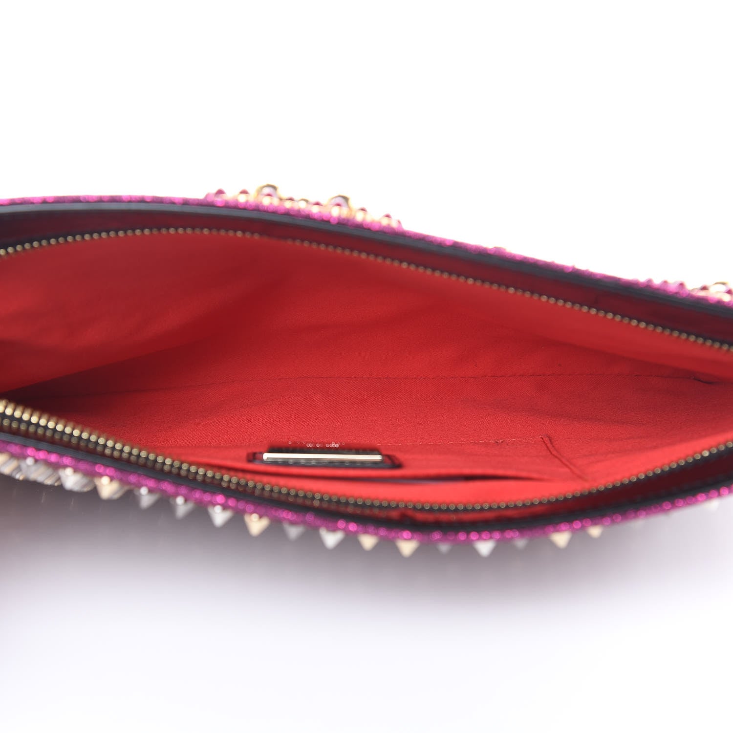 Christian Louboutin Metallic Raffia Studded Loubiposh Chain Clutch Magenta 5 of 8