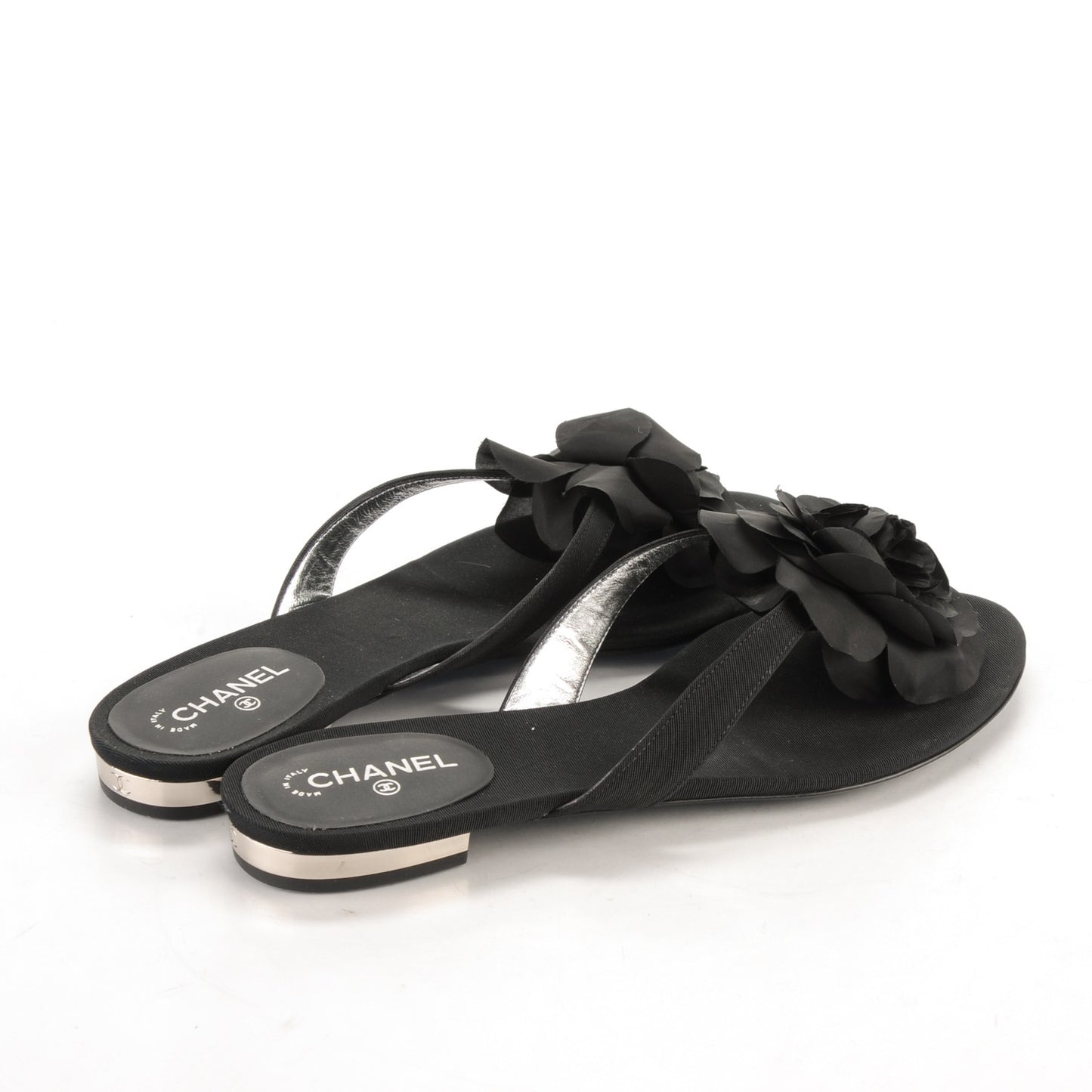 Grosgrain Camellia Thong Sandals 39 Black