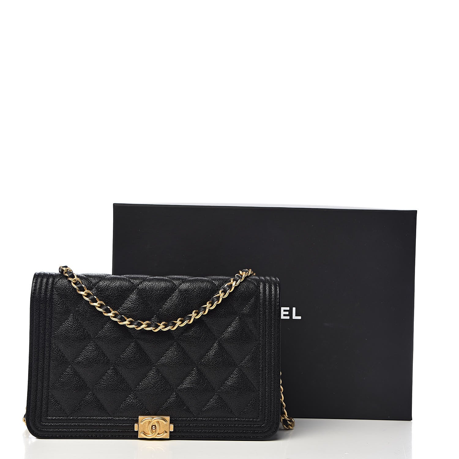 Chanel Caviar Quilted Boy Wallet On Chain WOC Black 12 of 12