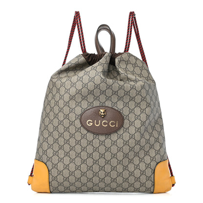 Gucci GG Supreme Monogram Neo Vintage Drawstring Backpack Beige New Acero Crop 1 of 8