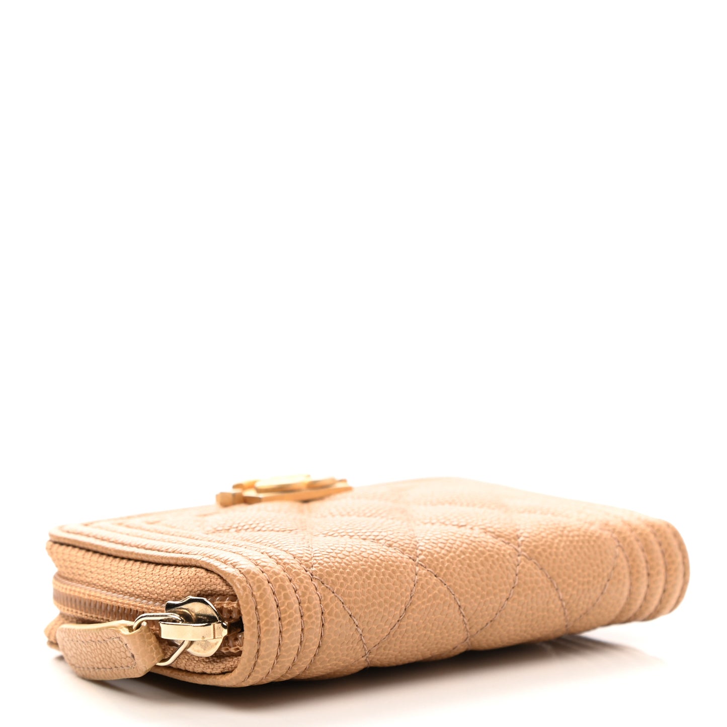 Caviar Quilted Boy Zip Around Coin Purse Wallet Beige
