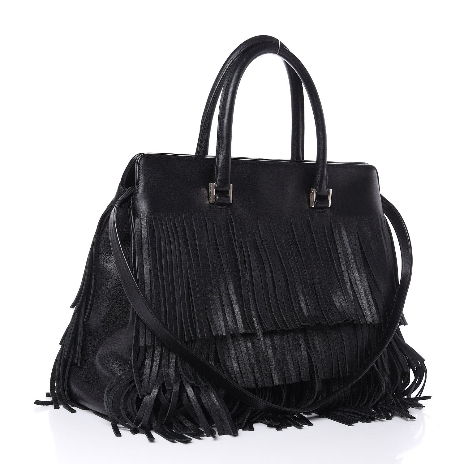Saint Laurent Calfskin Fringe Medium Trois Clous Tote Black 3 of 12