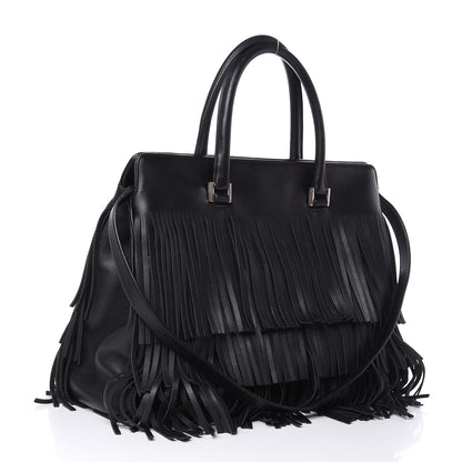 Saint Laurent Calfskin Fringe Medium Trois Clous Tote Black 3 of 12
