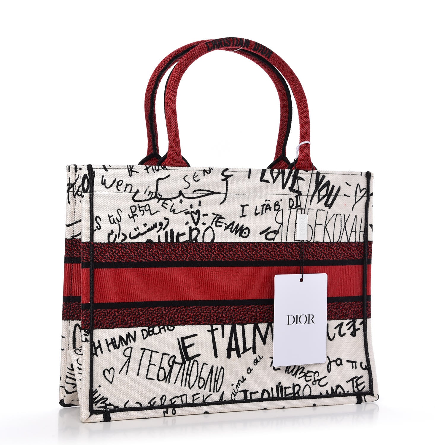 Christian Dior Canvas Embroidered Medium Dioramour Graffiti Book Tote Latte Multicolor 3 of 10