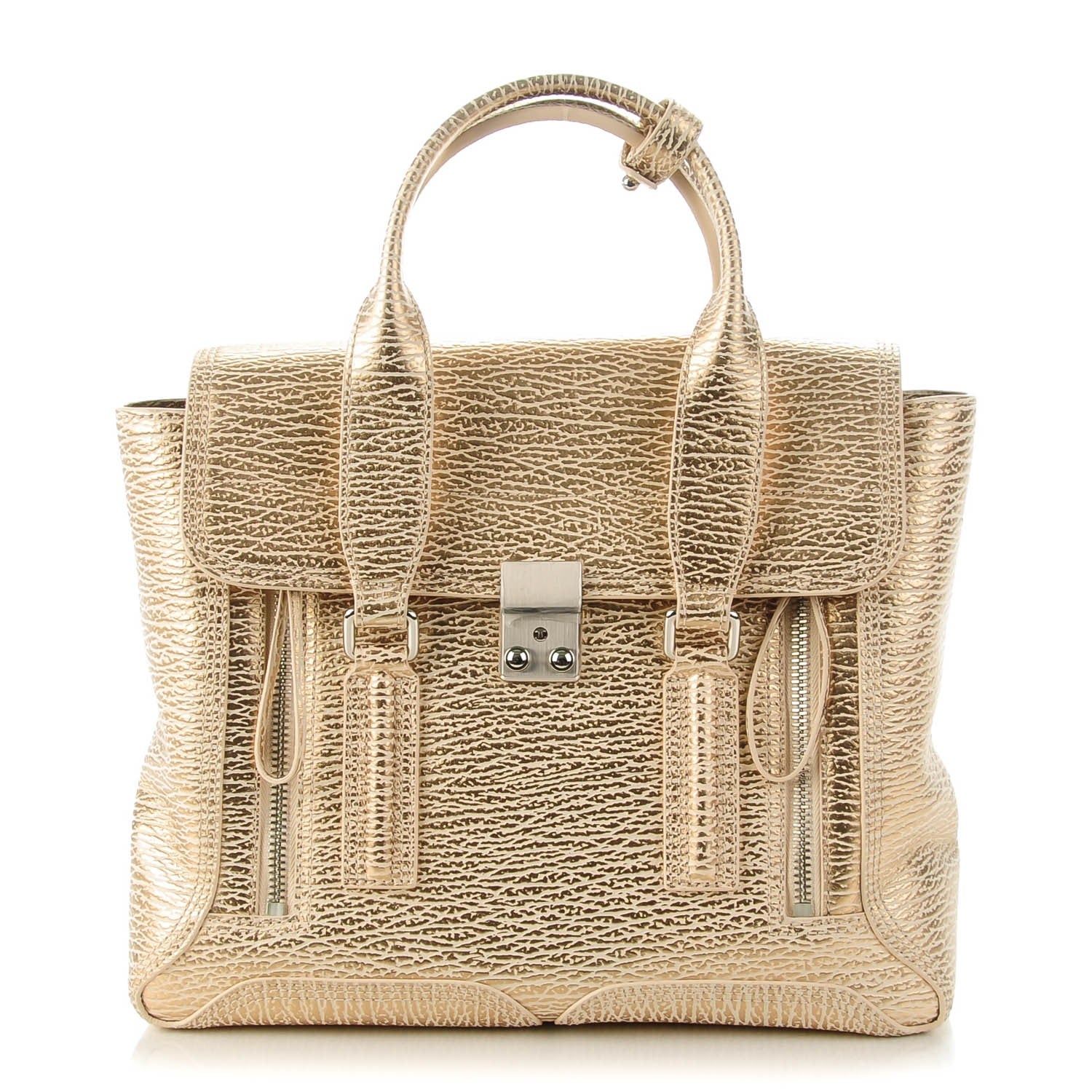 3.1 Phillip Lim 3.1 Textured Calfskin Medium Pashli Satchel Nude Platinum 1 of 8