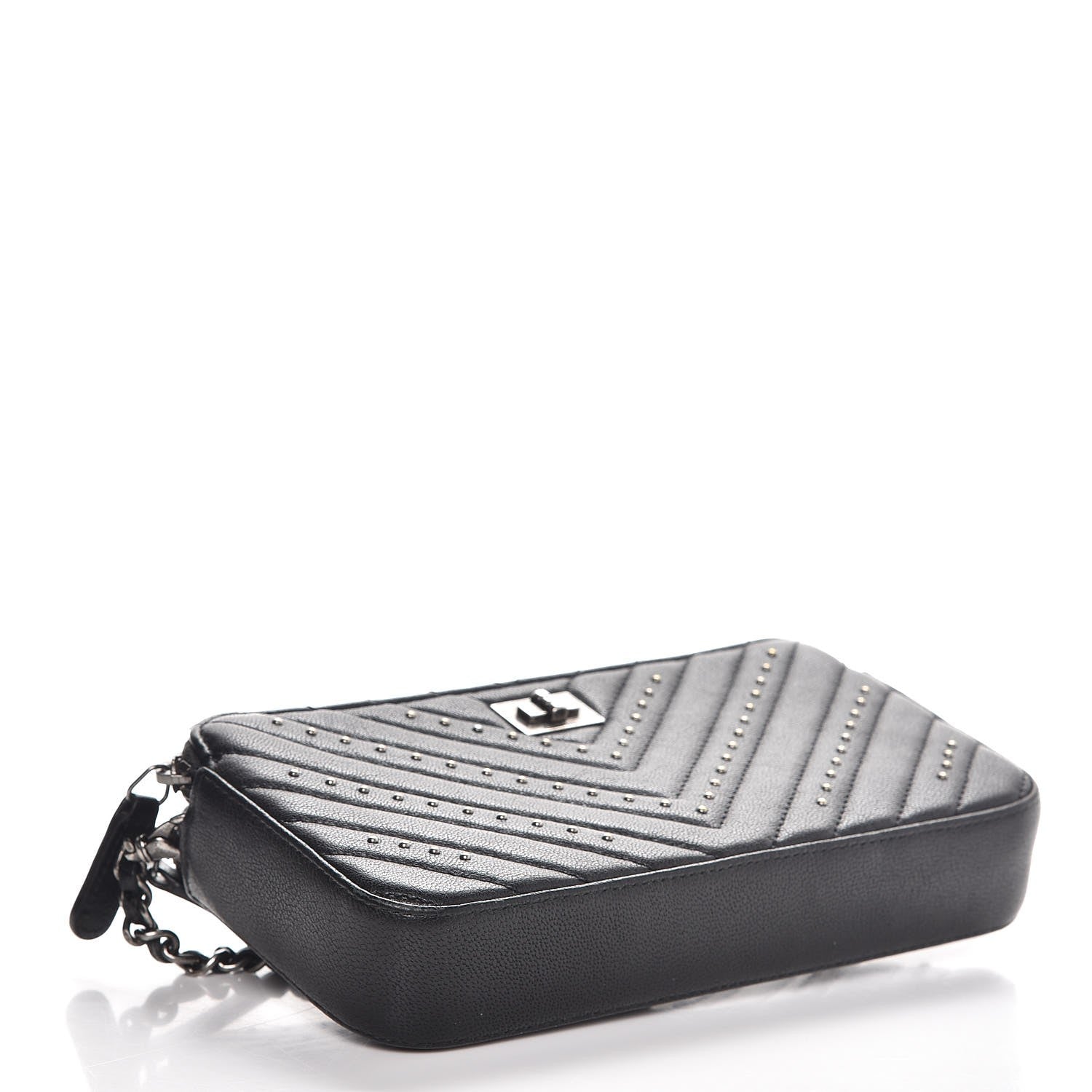 Chanel Sheepskin Chevron Quilted Studded Reissue Small Clutch With Chain Black 4 of 10