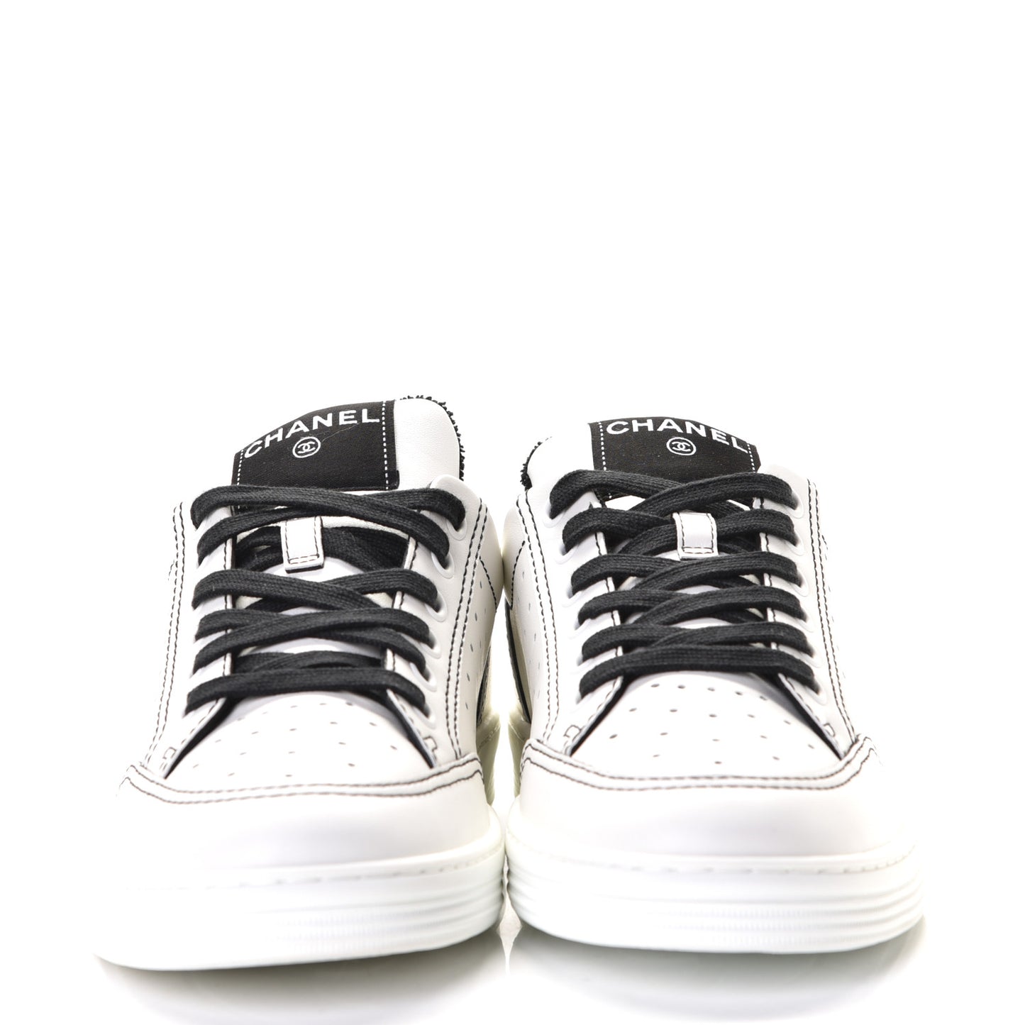 Calfskin Womens Logo Sneakers 38.5 White Black