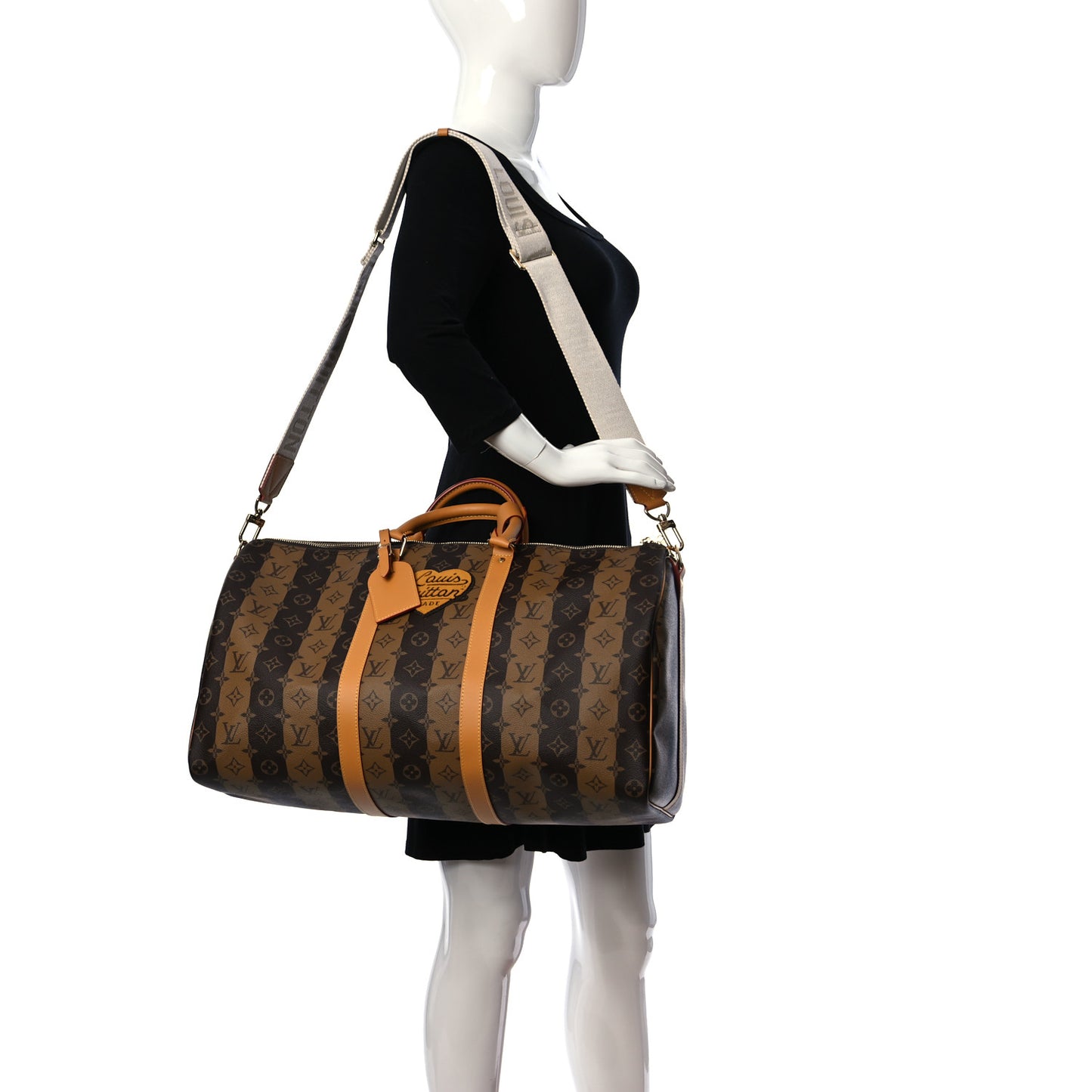 X NIGO Reverse Monogram Stripe Keepall Bandouliere 50 Brown