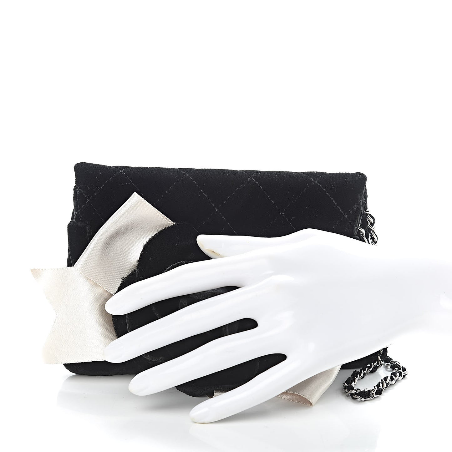 Velvet Quilted Camellia Wristlet Black