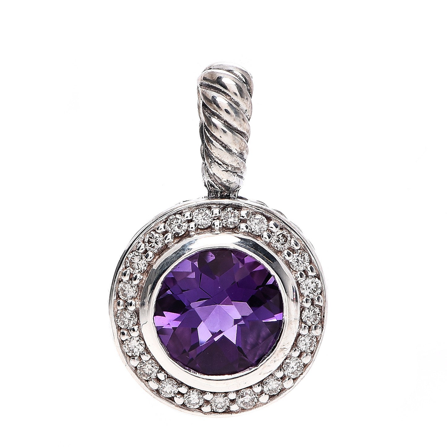 Sterling Silver Diamond Amethyst 8mm Petite Cerise Pendant
