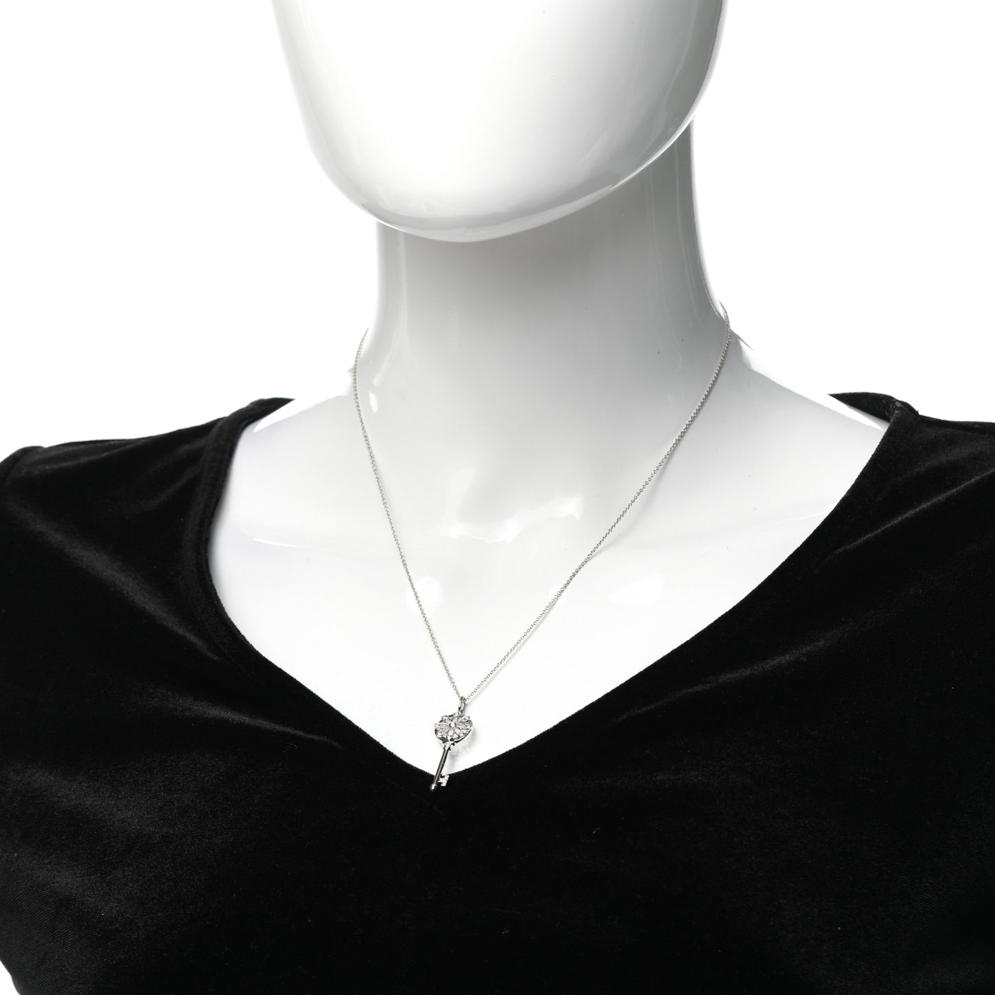 18K White Gold Diamond Floral Key Pendant Necklace