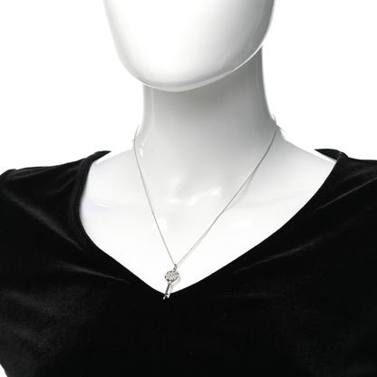 Tiffany 18K White Gold Diamond Floral Key Pendant Necklace 2 of 5