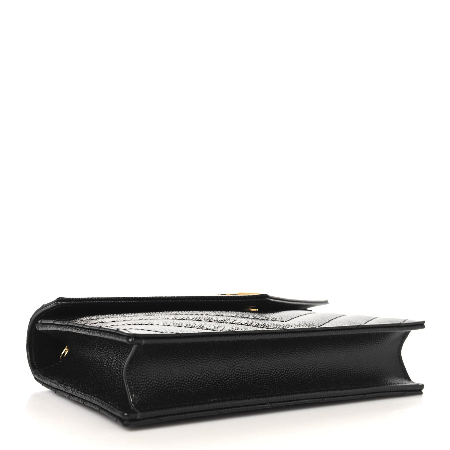 Saint Laurent Grain De Poudre Matelasse Chevron Monogram Envelope Chain Wallet Black 4 of 9