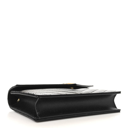 Saint Laurent Grain De Poudre Matelasse Chevron Monogram Envelope Chain Wallet Black 4 of 9