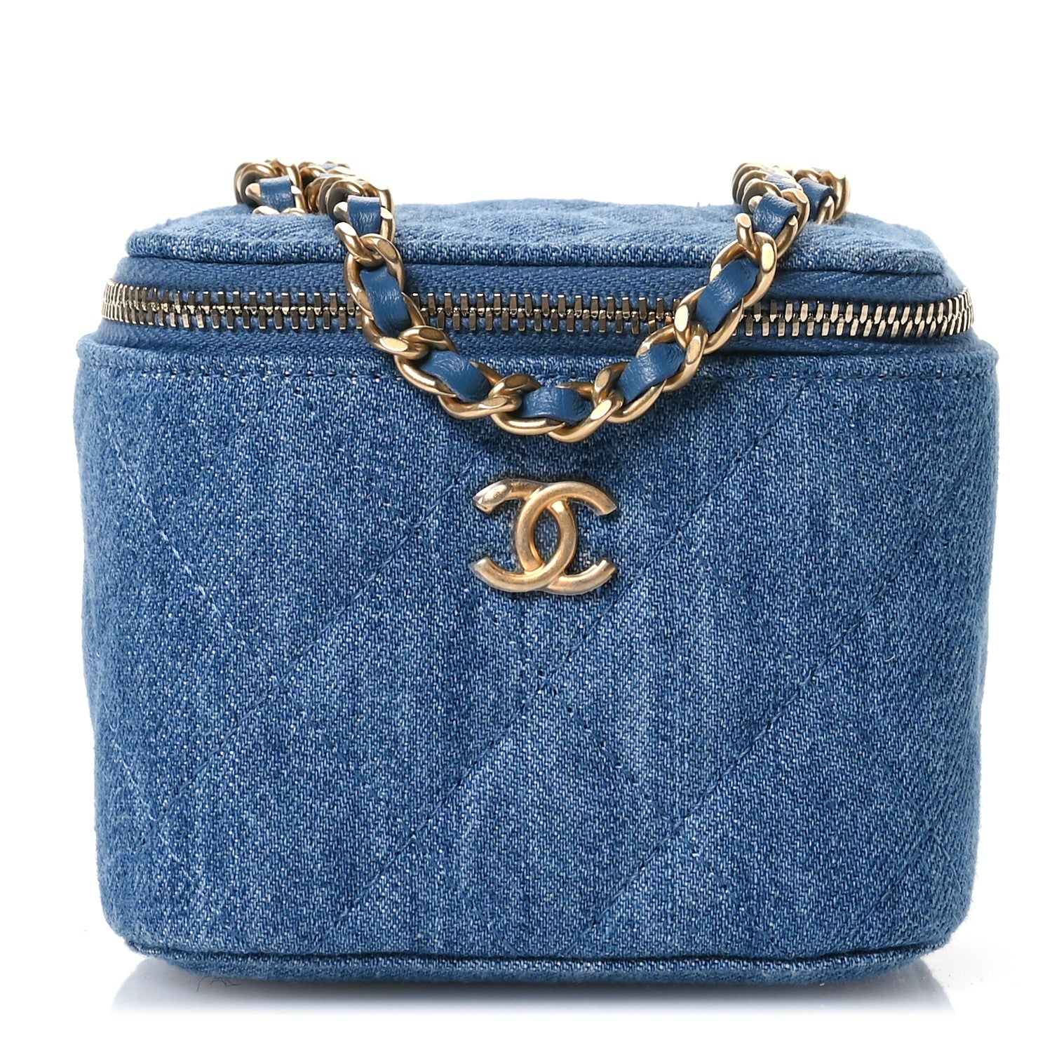 Chanel Denim Quilted Mini Pearl Crush Vanity Case With Chain 1 of 10