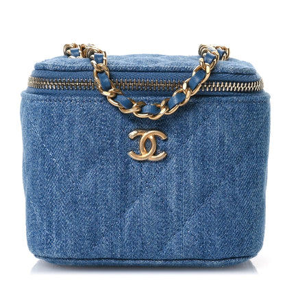 Chanel Denim Quilted Mini Pearl Crush Vanity Case With Chain 1 of 10