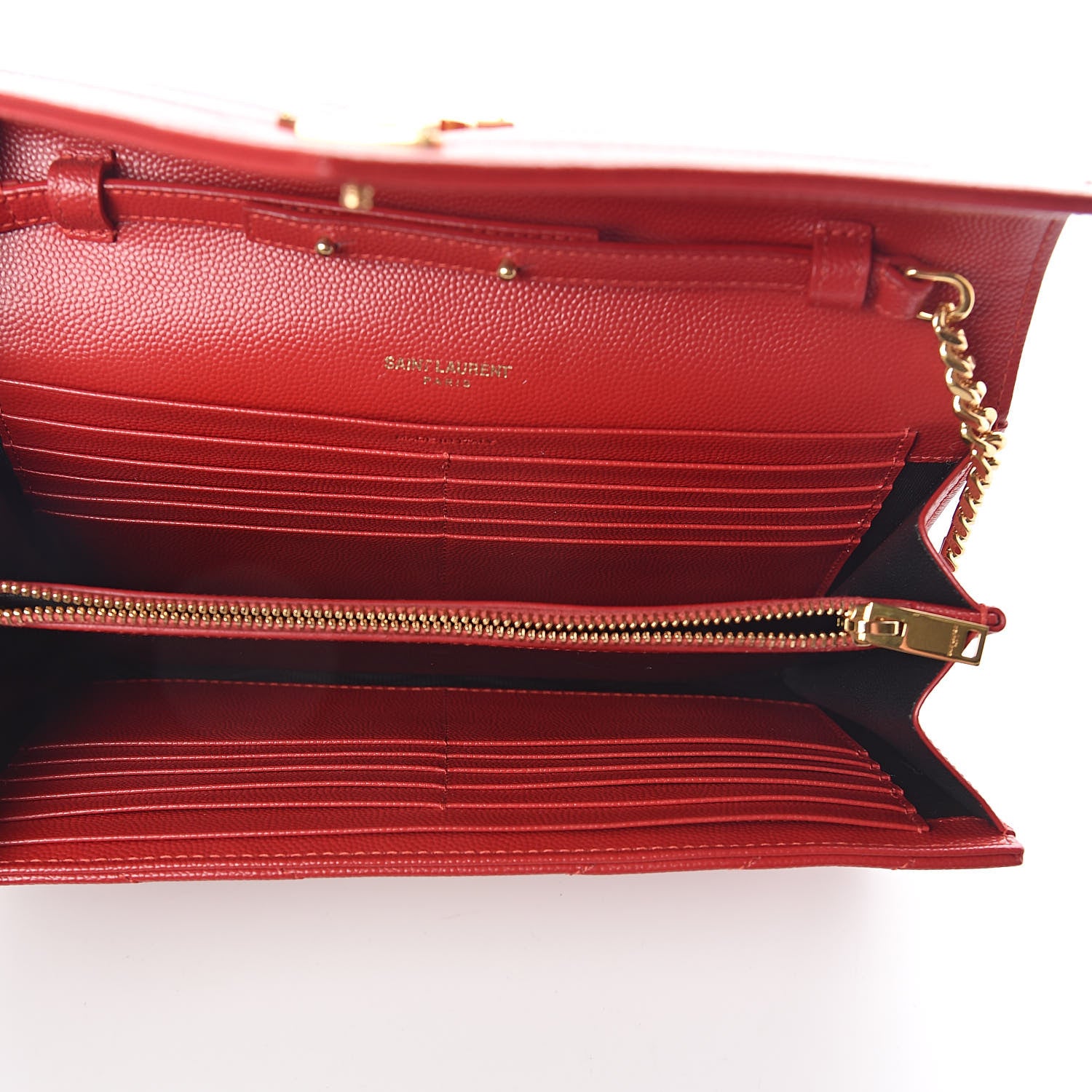 Saint Laurent Grain De Poudre Matelasse Chevron Monogram Chain Wallet New Red 5 of 9