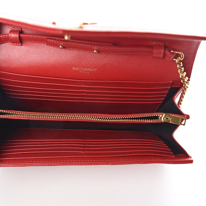 Saint Laurent Grain De Poudre Matelasse Chevron Monogram Chain Wallet New Red 5 of 9
