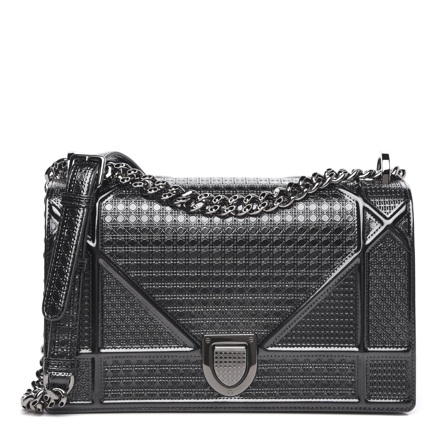 Metallic Patent Micro-Cannage Medium Diorama Flap Bag Onyx Black
