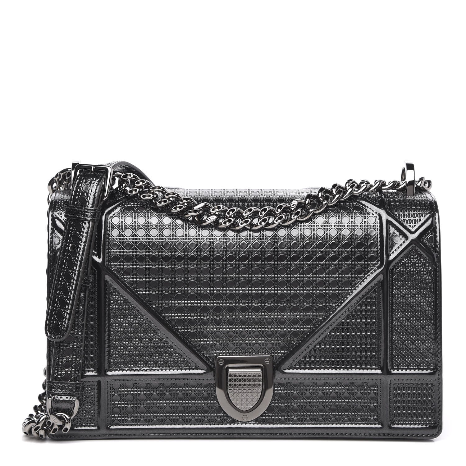 Christian Dior Metallic Patent Micro-Cannage Medium Diorama Flap Bag Onyx Black 1 of 9