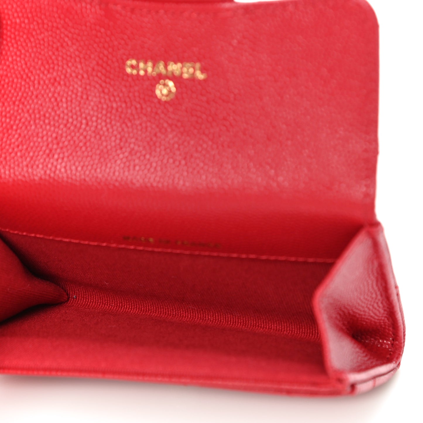 Caviar Quilted Flap Card Holder Wallet Red