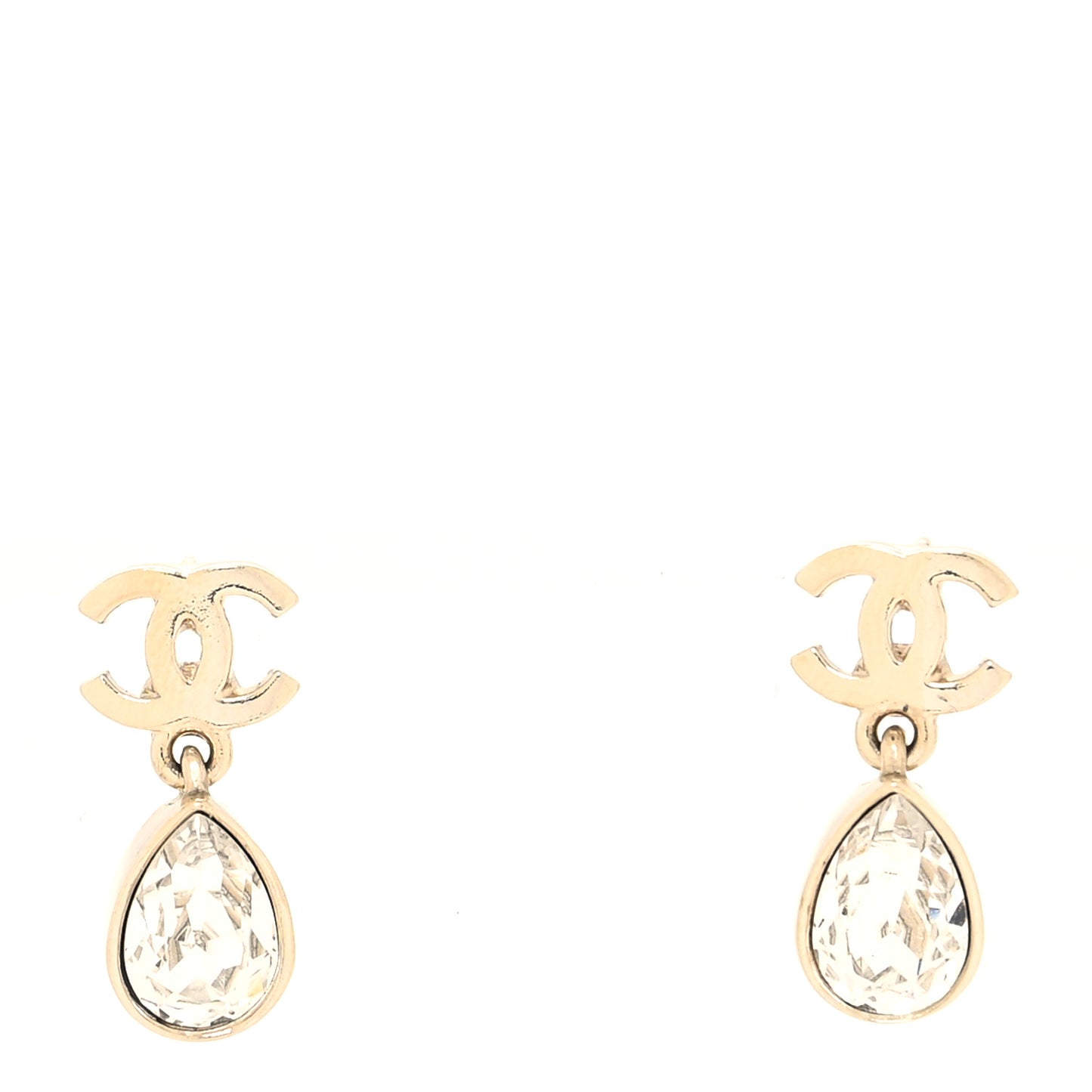 Crystal CC Tear Drop Earrings Gold