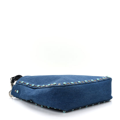 Valentino Garavani Denim Small Guitar Strap Rockstud Rolling Flip-Lock Messenger Bag Blue 4 of 8