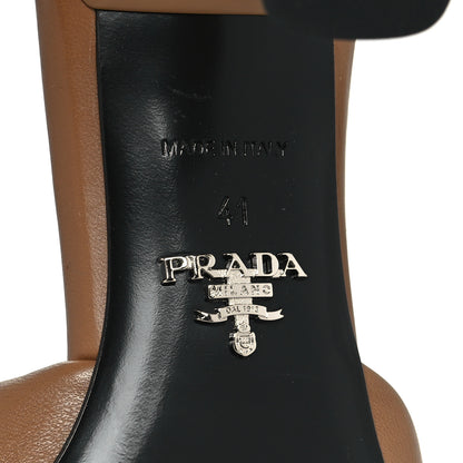 Prada Nappa Soft Padded Metal Triangle Logo 65mm Slide Sandals 41 Caramel 6 of 8