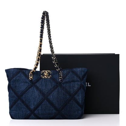 Chanel Denim Quilted Chanel 19 East West Shopping Bag Blue 10 of 10