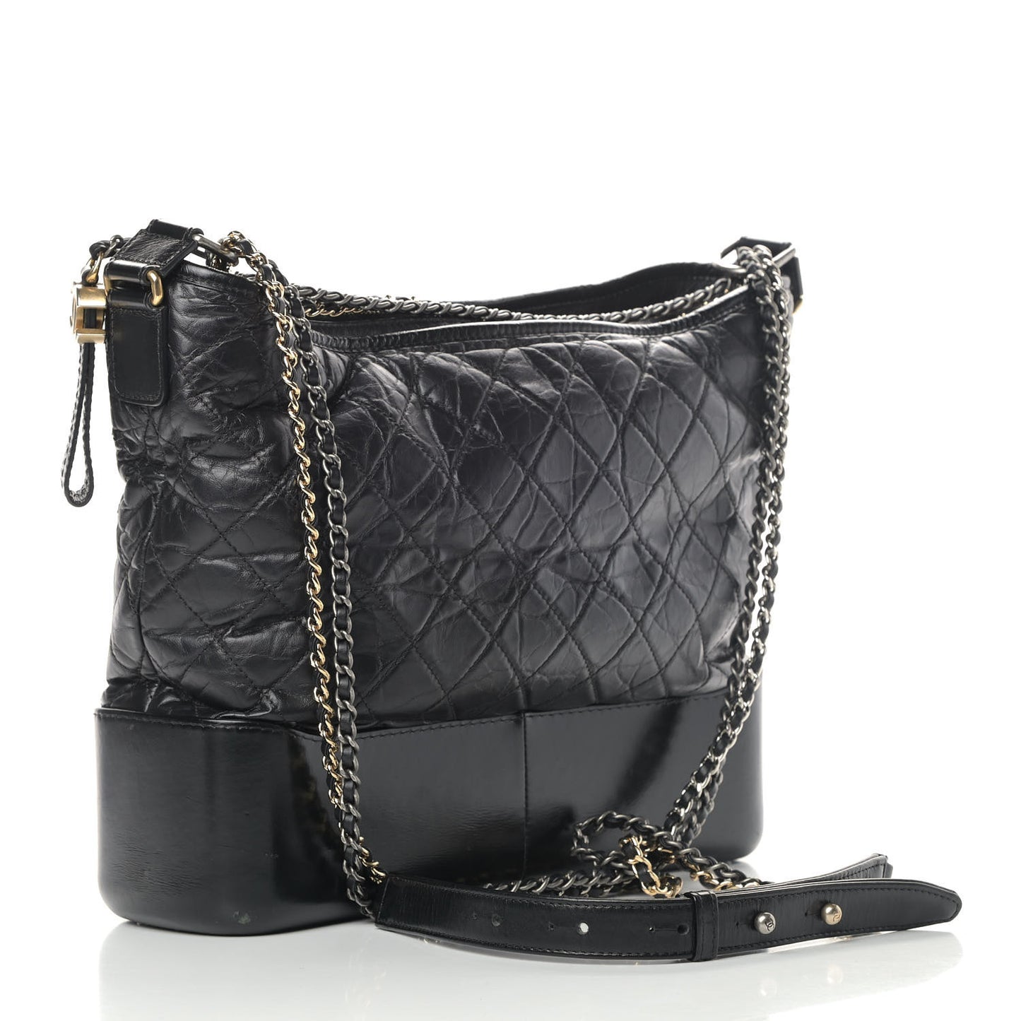 Aged Calfskin Quilted Large Gabrielle Hobo Black
