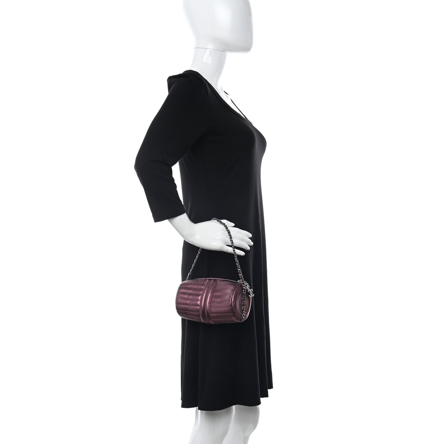 Metallic Lambskin Horizontal Quilt Pochette Purple