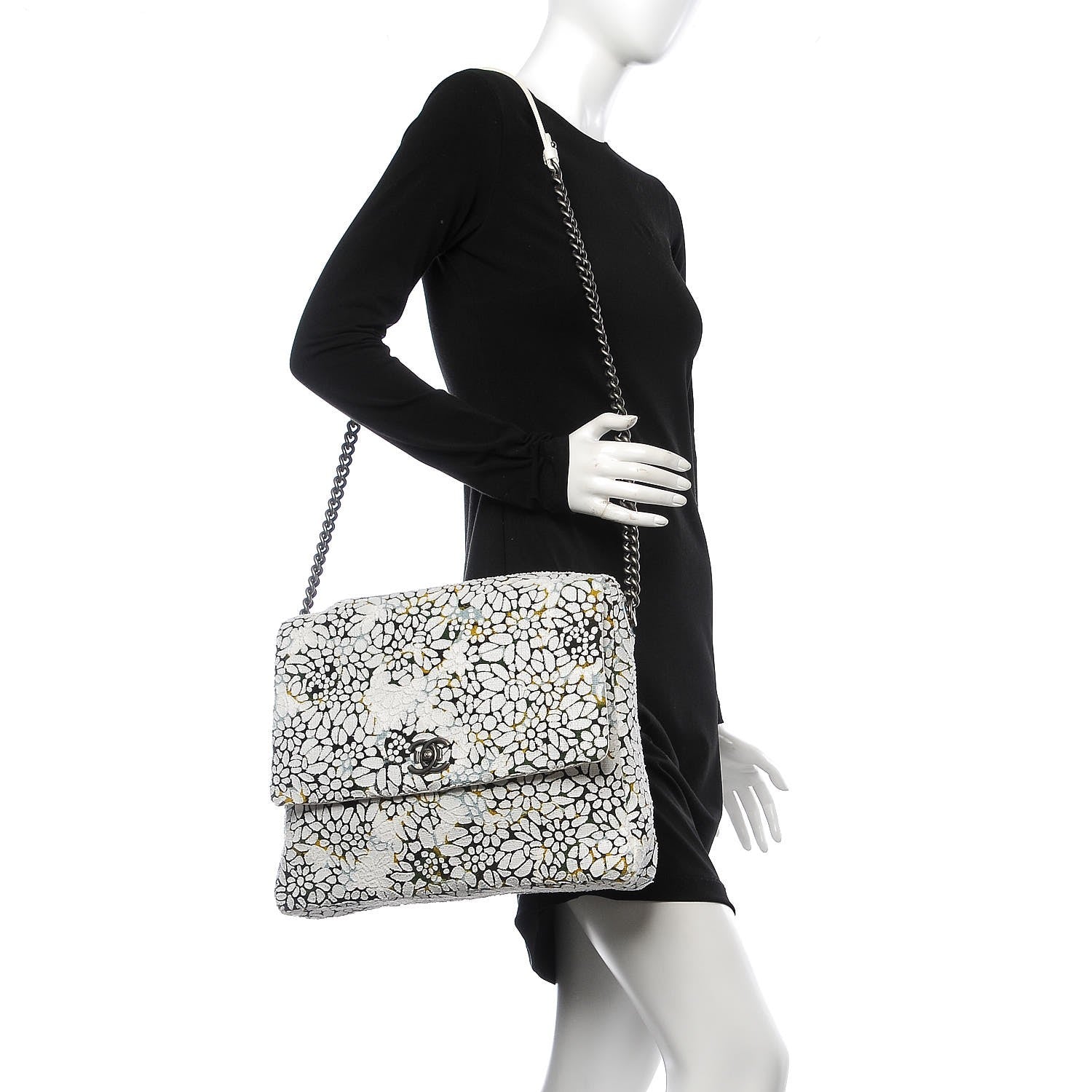 Chanel Tweed Calfskin Floral Messenger Flap Green Black White 2 of 7