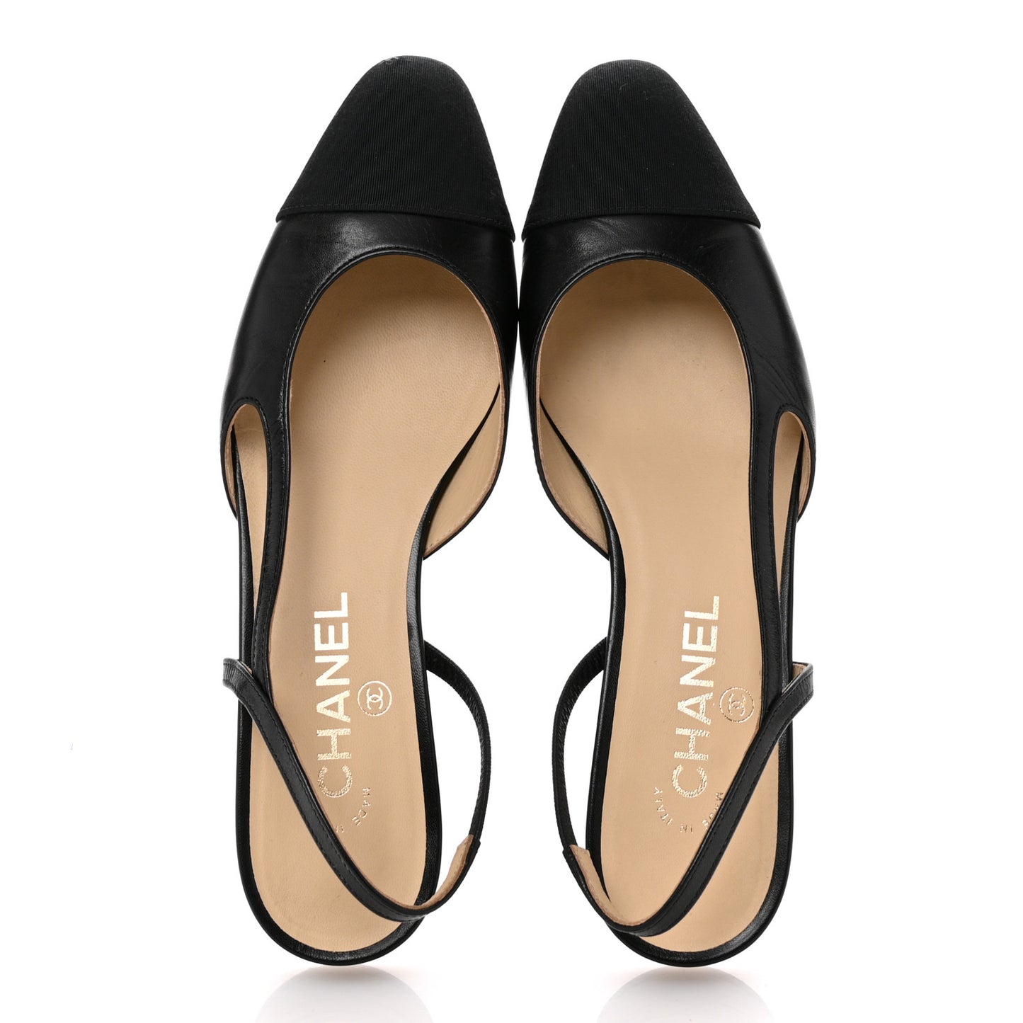 Goatskin Grosgrain Cap Toe CC Slingback Sandals 38.5 Black