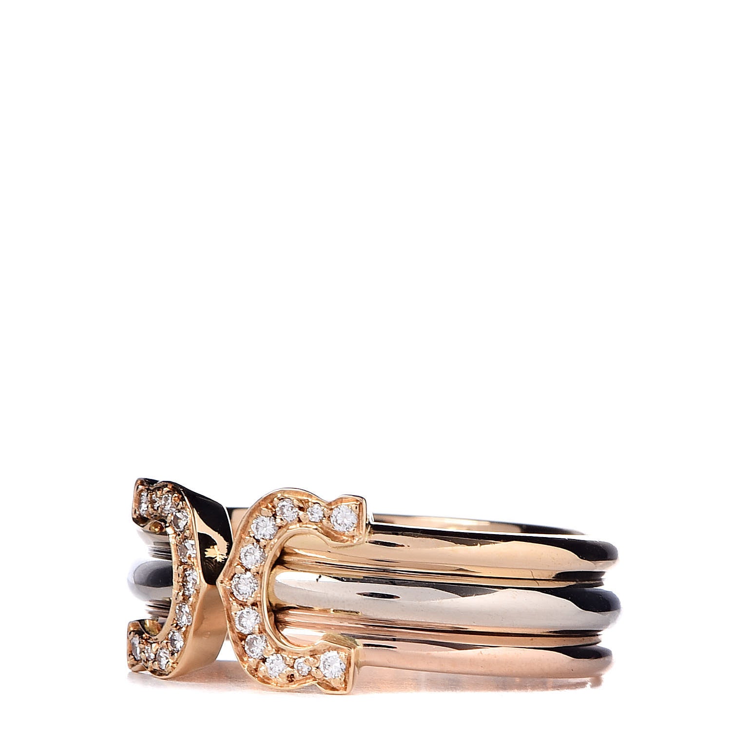 Cartier 18K Pink Yellow White Gold Diamond C De Ring 54 6.75 3 of 5