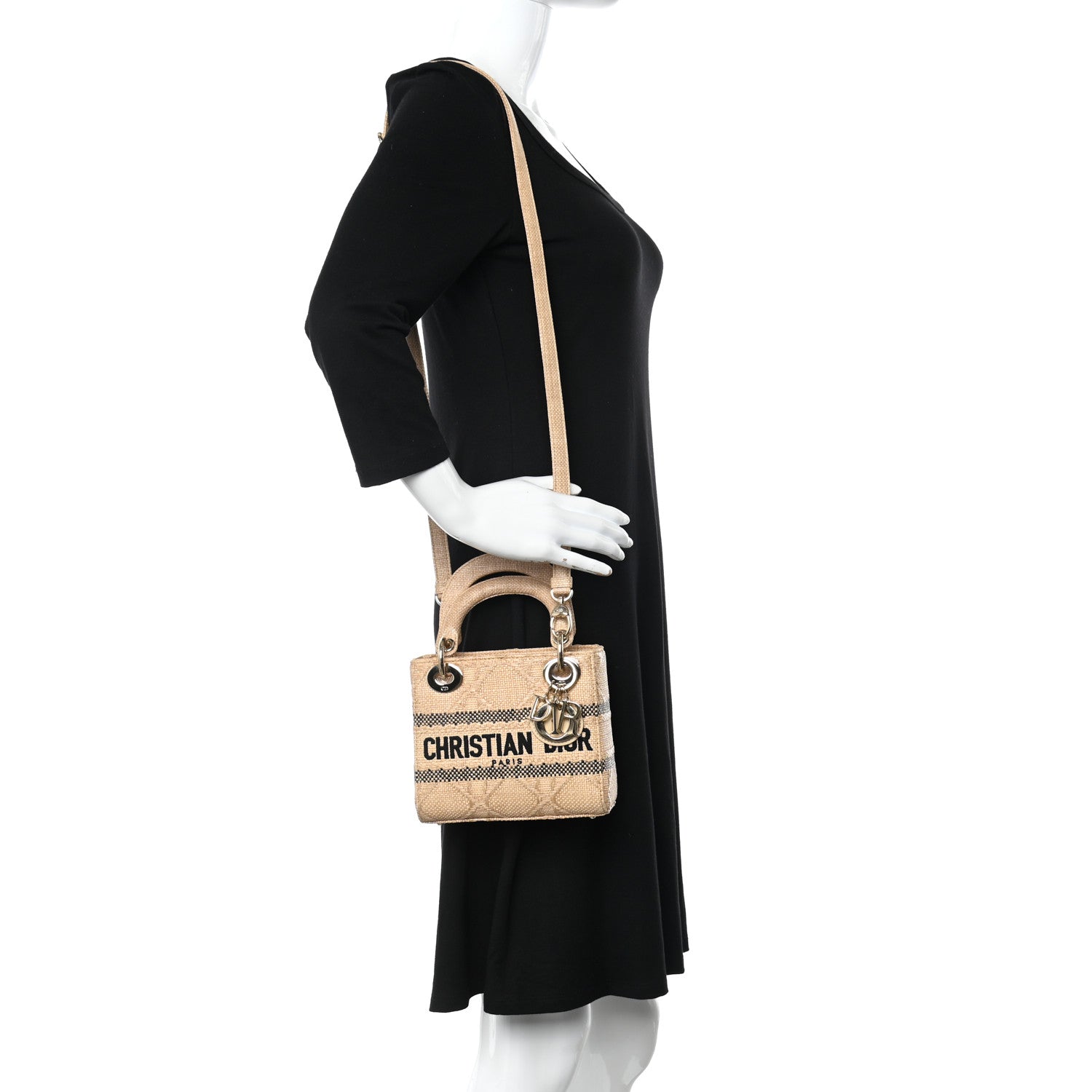 Christian Dior Raffia Woven Cannage Embroidered Mini Lady D-Lite Natural Black 2 of 10