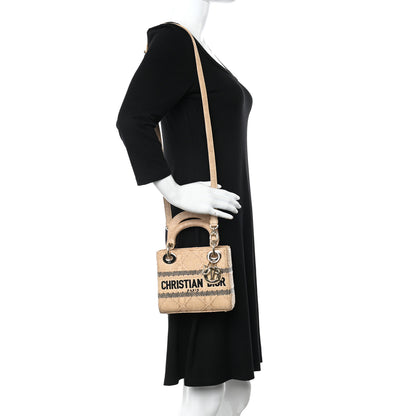 Christian Dior Raffia Woven Cannage Embroidered Mini Lady D-Lite Natural Black 2 of 10