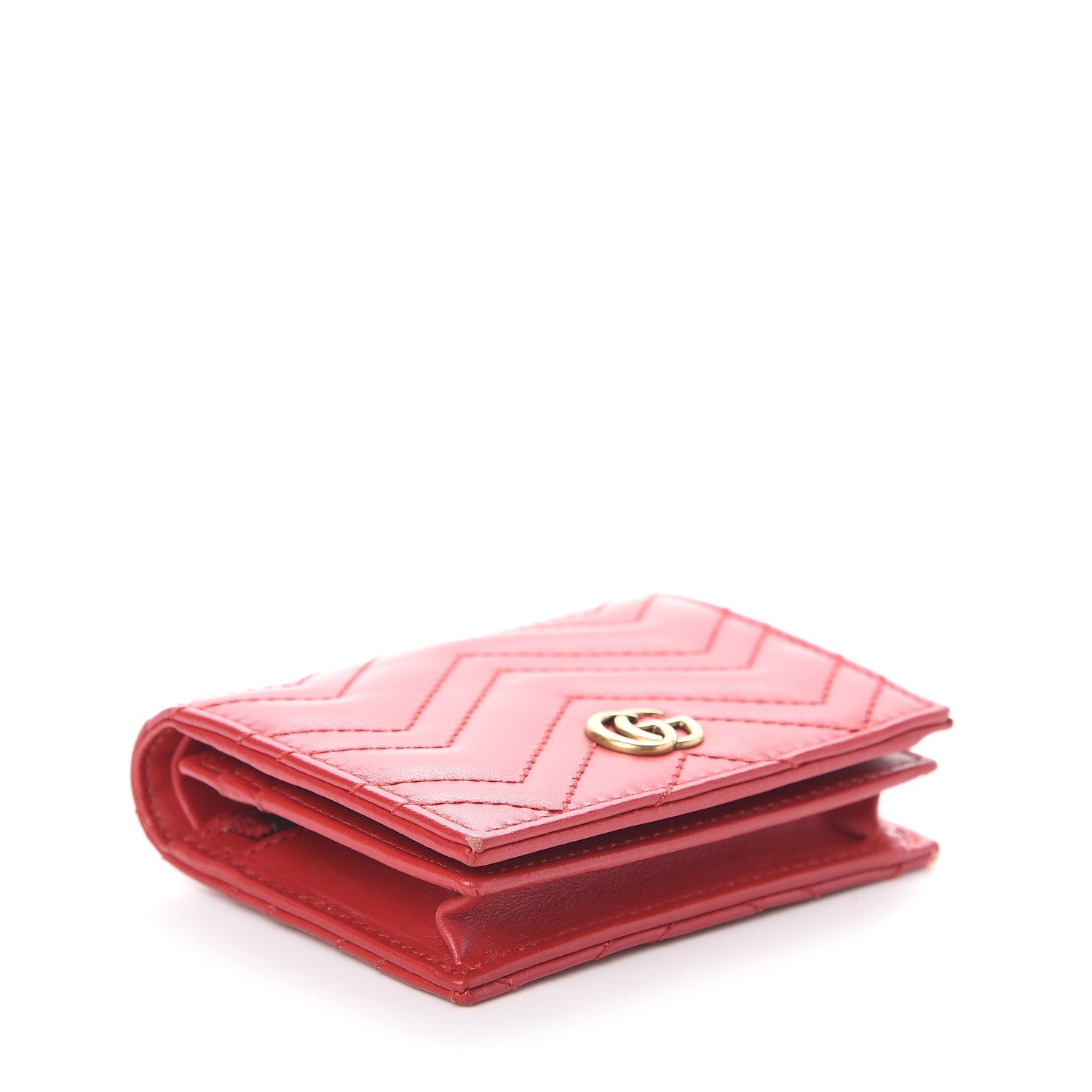 Gucci Calfskin Matelasse GG Marmont Card Case Wallet Hibiscus Red 3 of 5