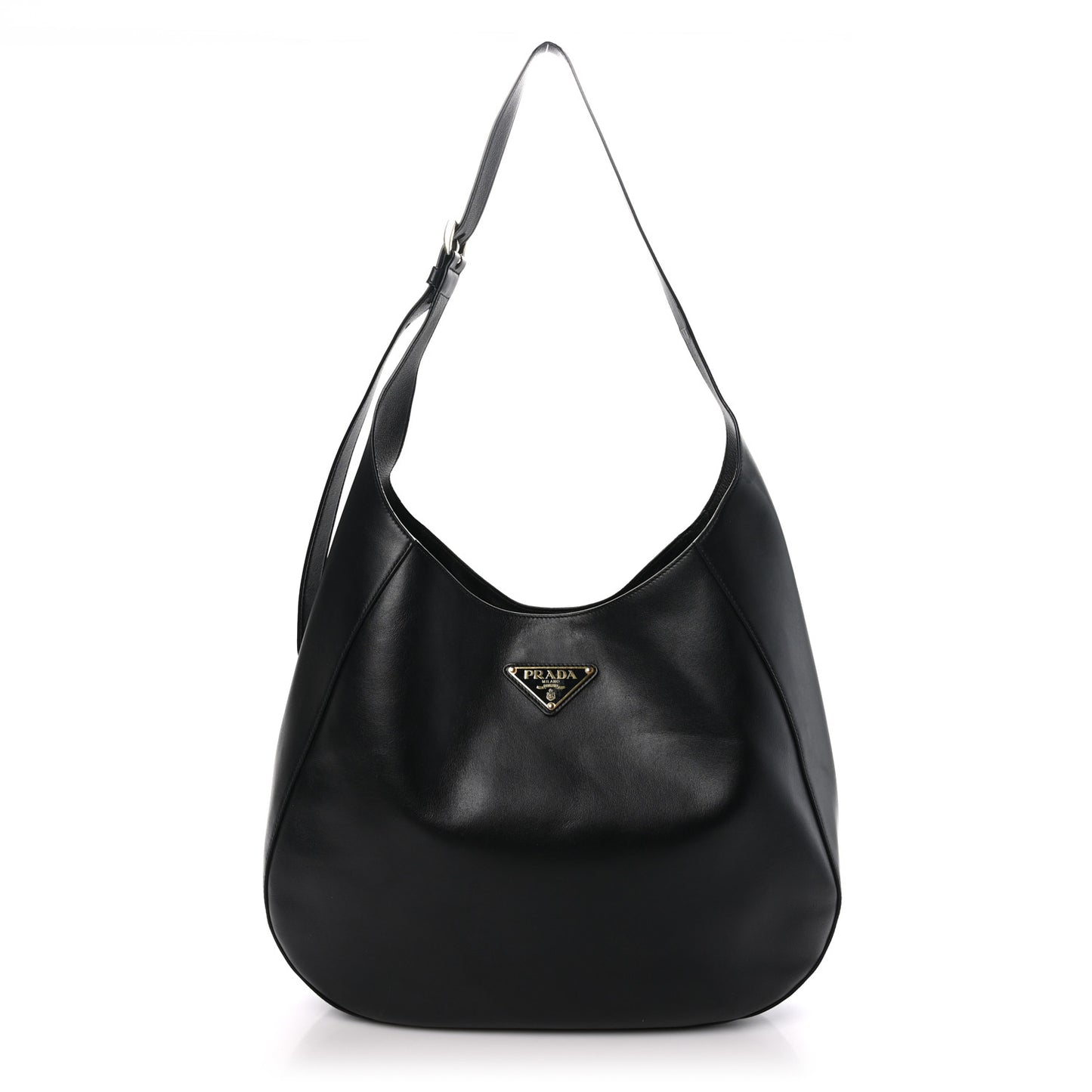 City Calfskin Triangle Large Hobo Shoulder Bag Black