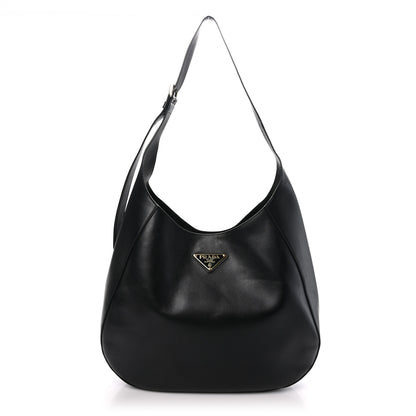 Prada City Calfskin Triangle Large Hobo Shoulder Bag Black 1 of 9
