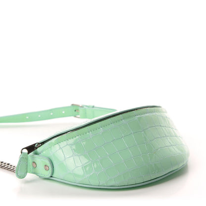 Balenciaga Shiny Calfskin Crocodile Embossed XXS Souvenir Belt Bag Green 3 of 11