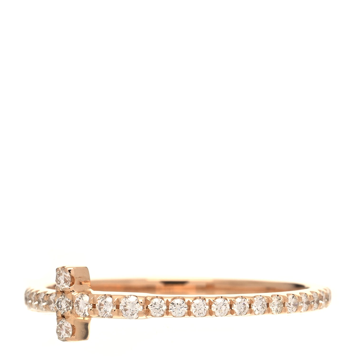 Tiffany 18K Rose Gold Diamond T Wire Band Ring 49 5 4 of 6
