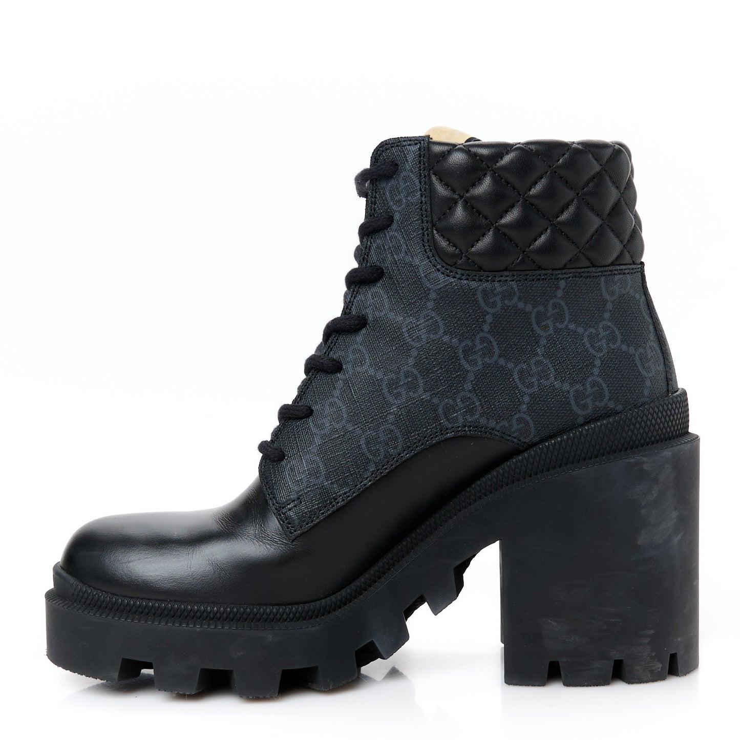 Apollo Calfskin GG Supreme Nappa Samoa Quilted Lace Up Ankle Boots 37 Black