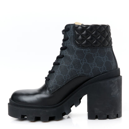 Gucci Apollo Calfskin GG Supreme Nappa Samoa Quilted Lace Up Ankle Boots 37 Black 1 of 11
