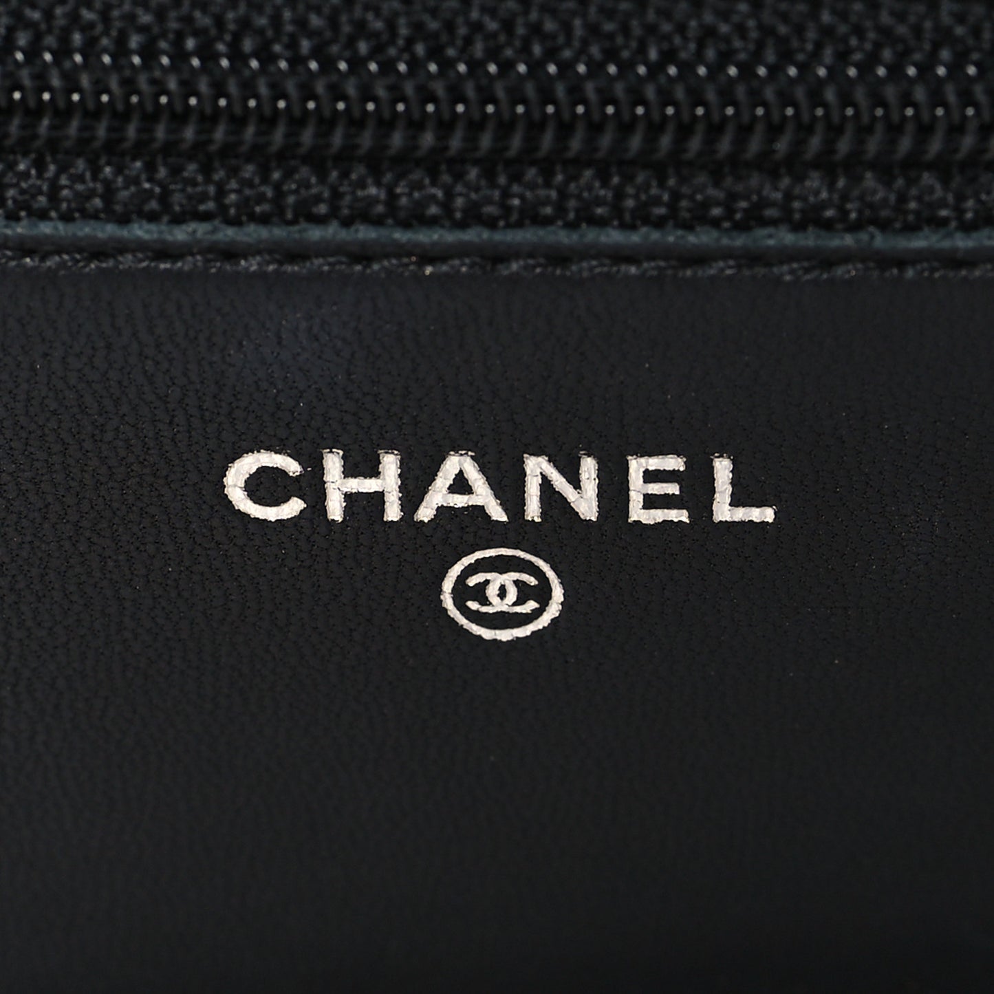 Lambskin Camellia Embossed Wallet on Chain WOC Black