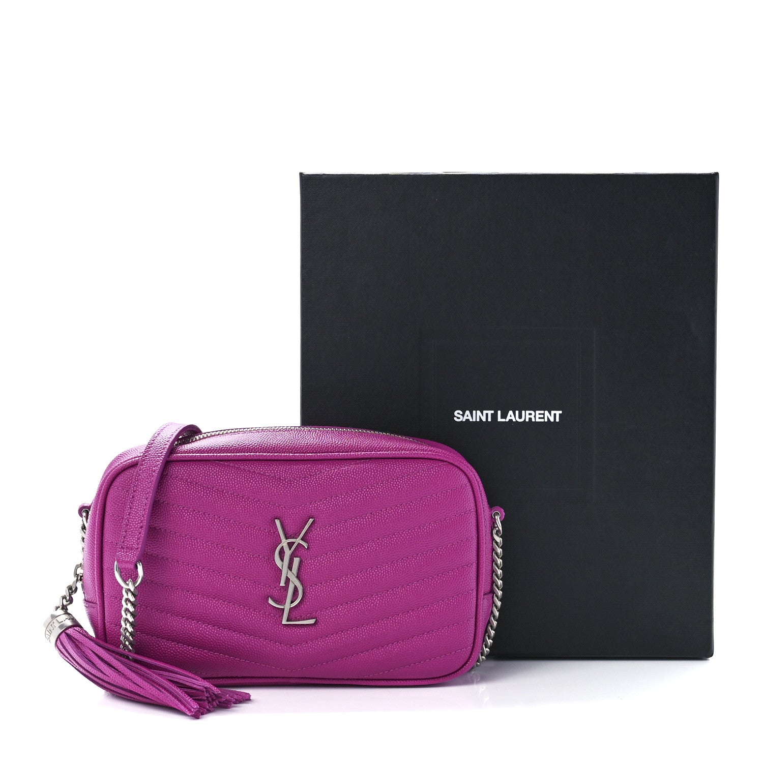 Saint Laurent Grain De Poudre Matelasse Monogram Mini Lou Camera Bag Fuxia Electrique 12 of 12
