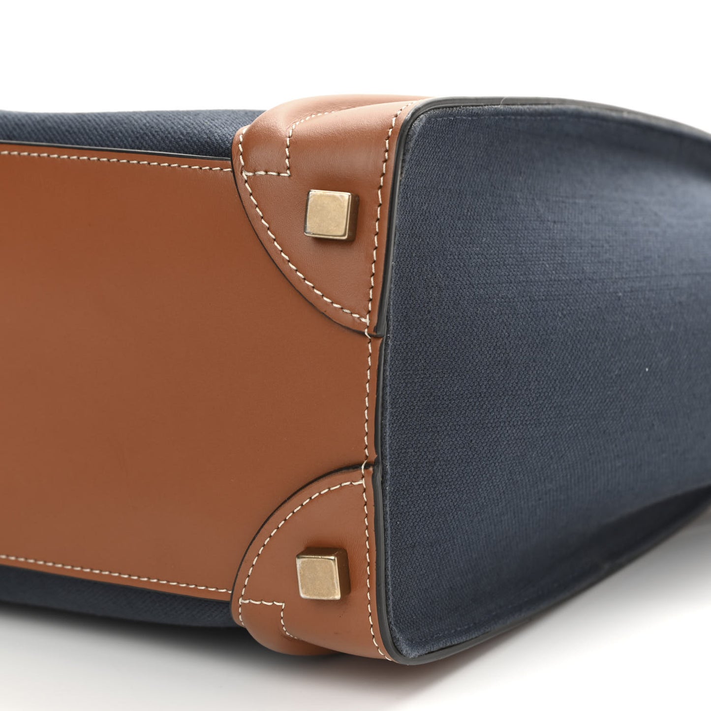 Textile Smooth Calfskin Micro Luggage Navy Tan