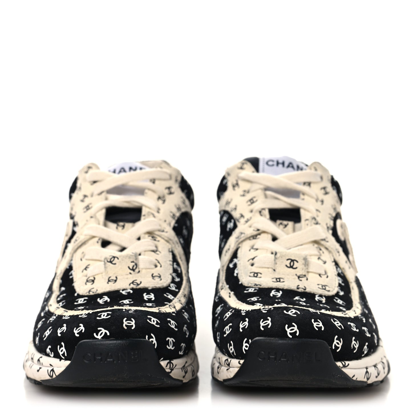 Nylon Suede Calfskin Printed CC Sneakers 37.5 White Black