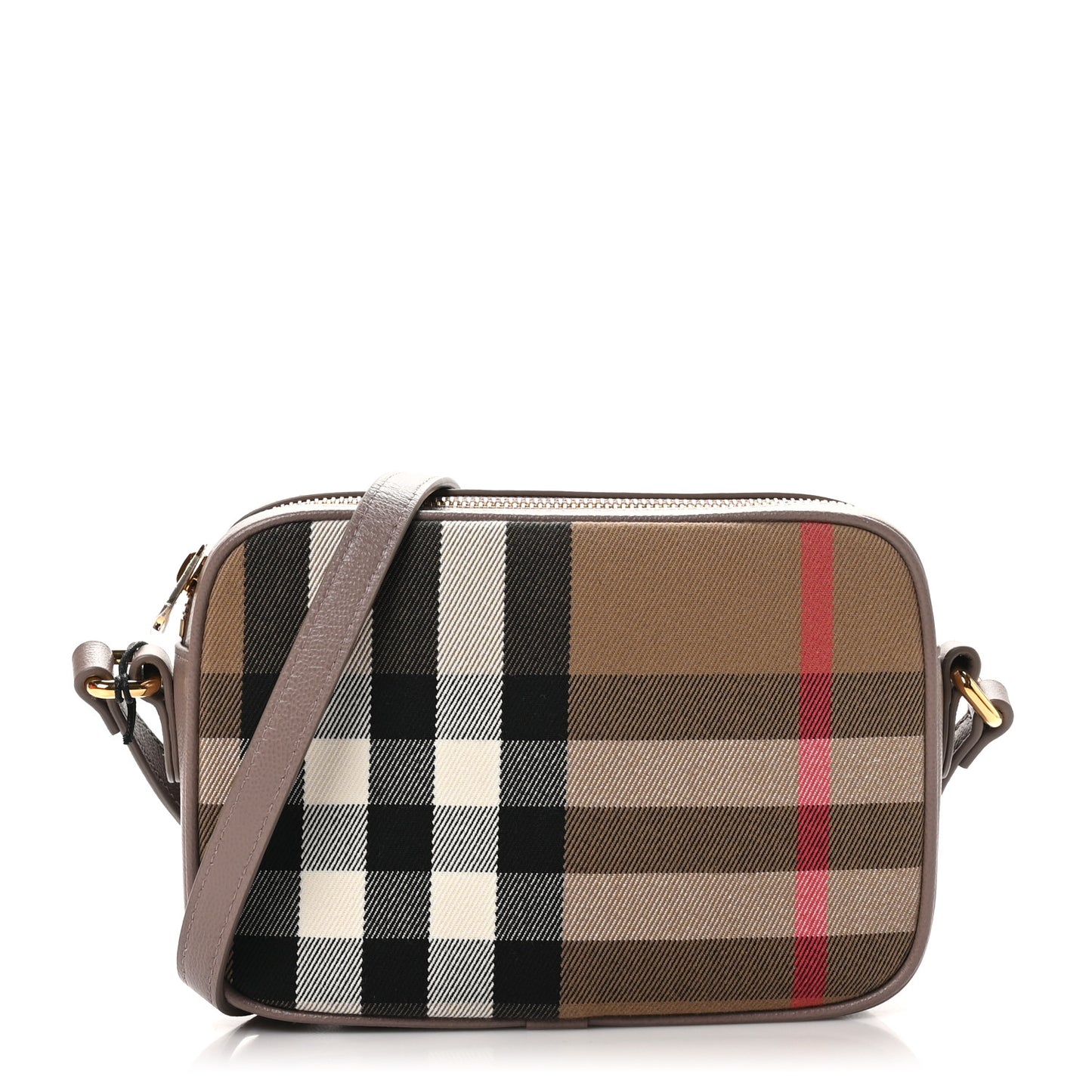 Giant Check Calfskin Small Camera Bag Grey Mink