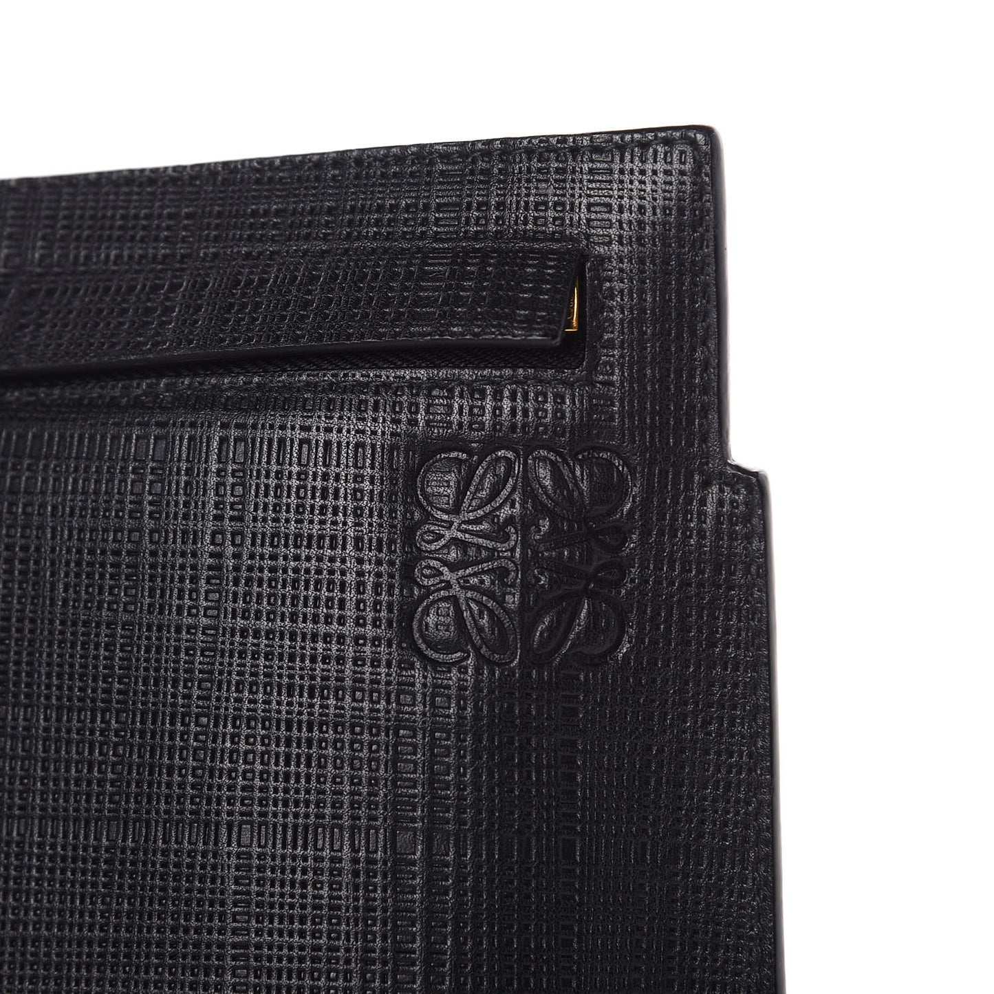 Calfskin Linen Embossed Large T Pouch Black