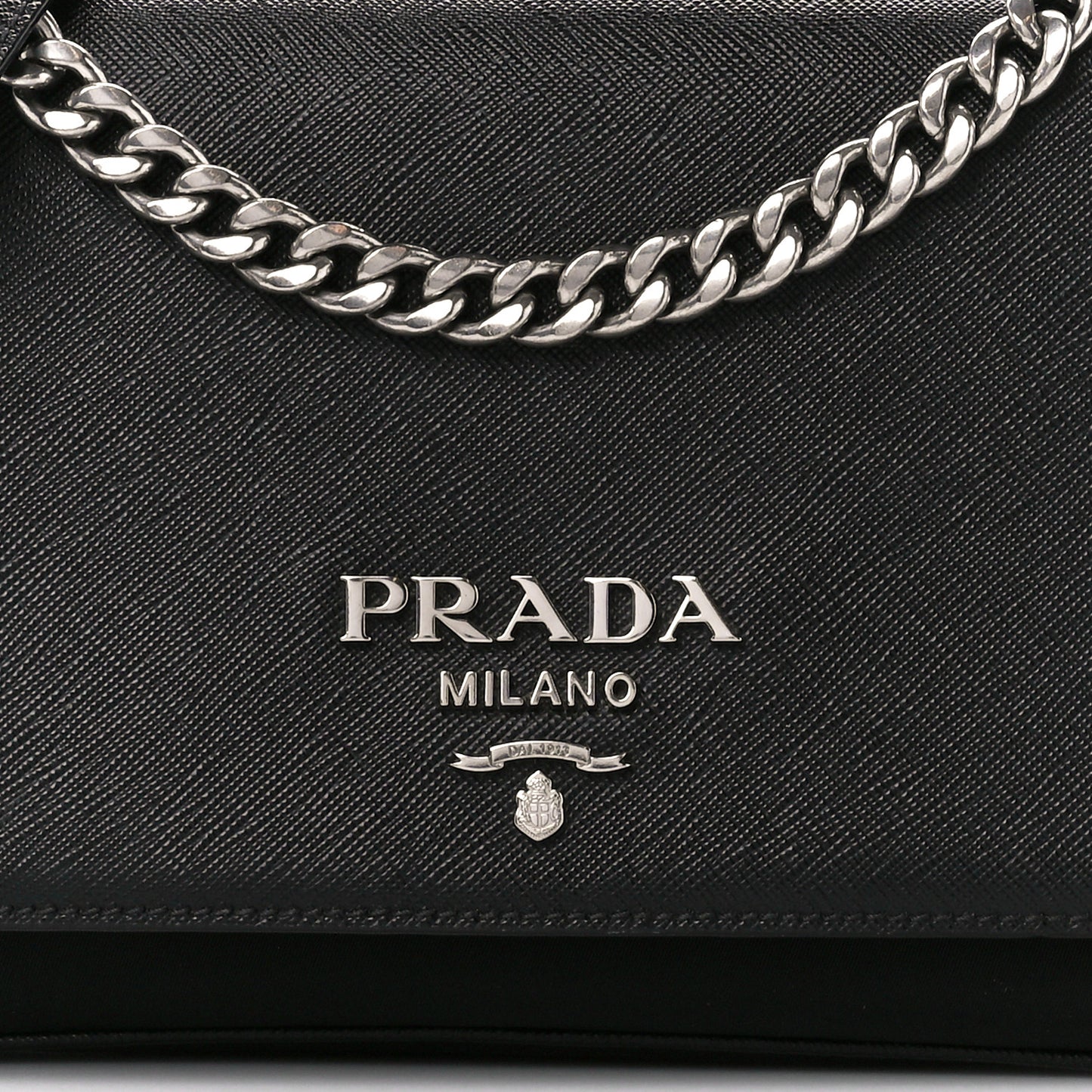 Saffiano Tessuto Nylon Chain Shoulder Bag Black